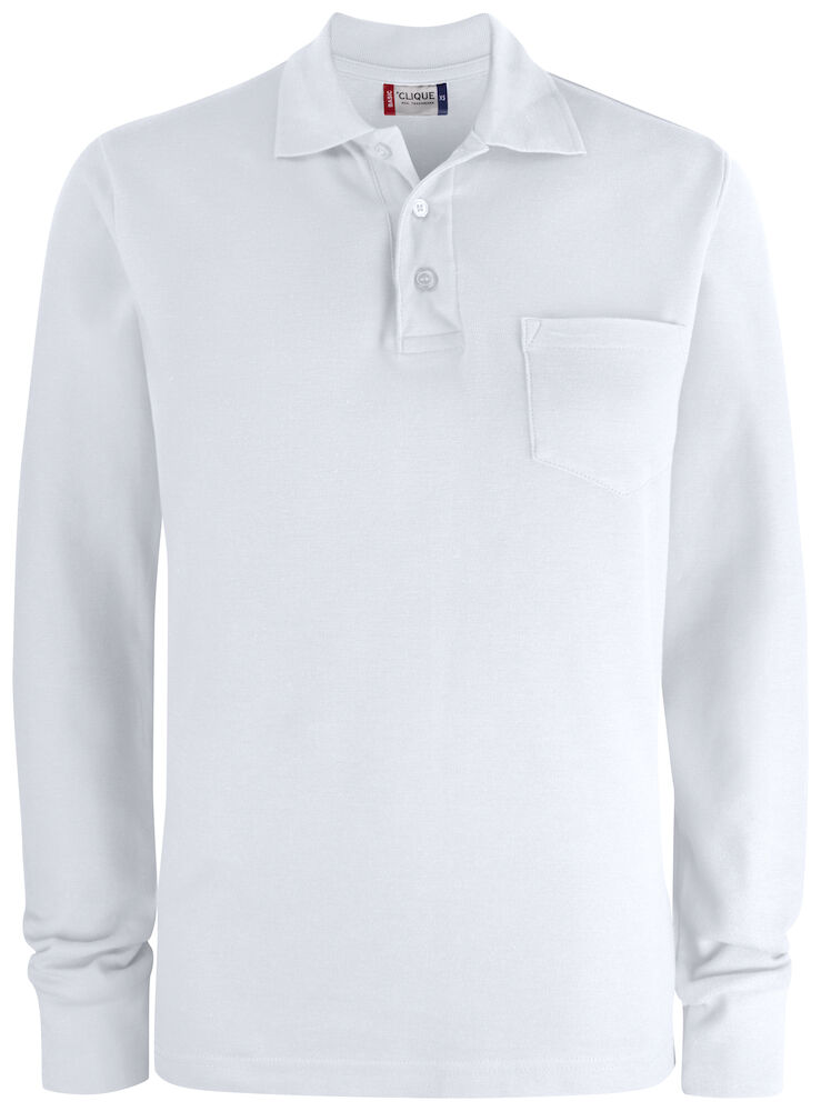 Clique Basic Polo Pocket L/S - wit