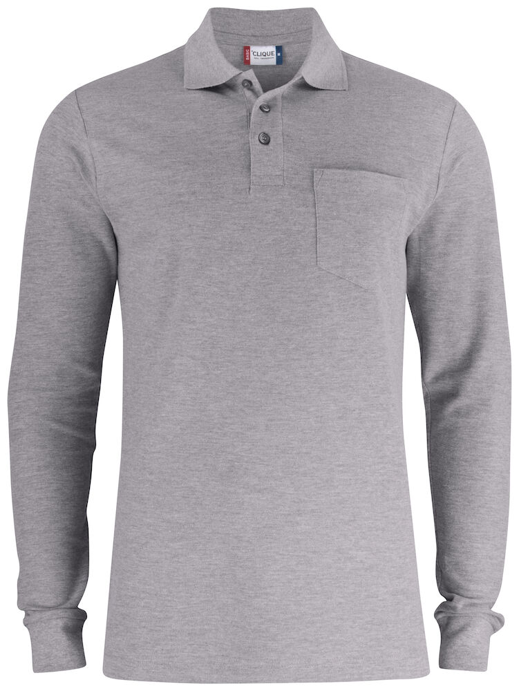 Clique Basic Polo Pocket L/S - grijs-melange