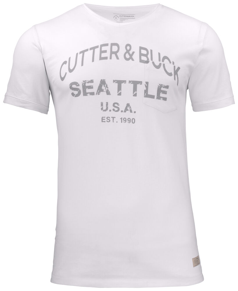 Cutter & Buck Pacific City Tee Heren - wit-met-grijze-print